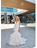 Sparkly Ivory Pleated Tulle Layered Modern Wedding Dress